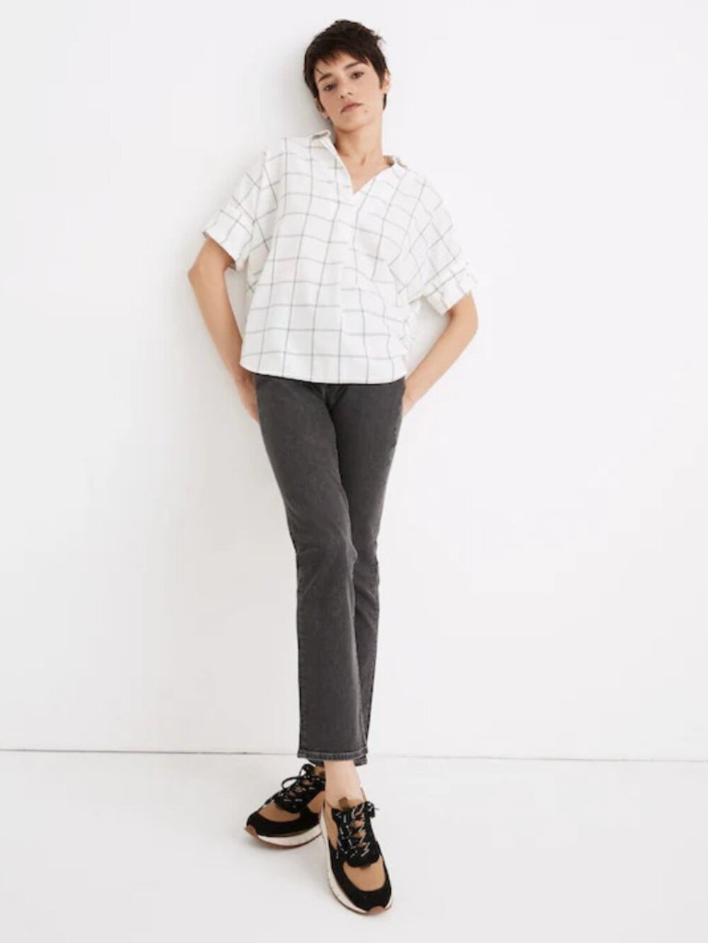 MADEWELL courier button back shirt in double windowpane (S)